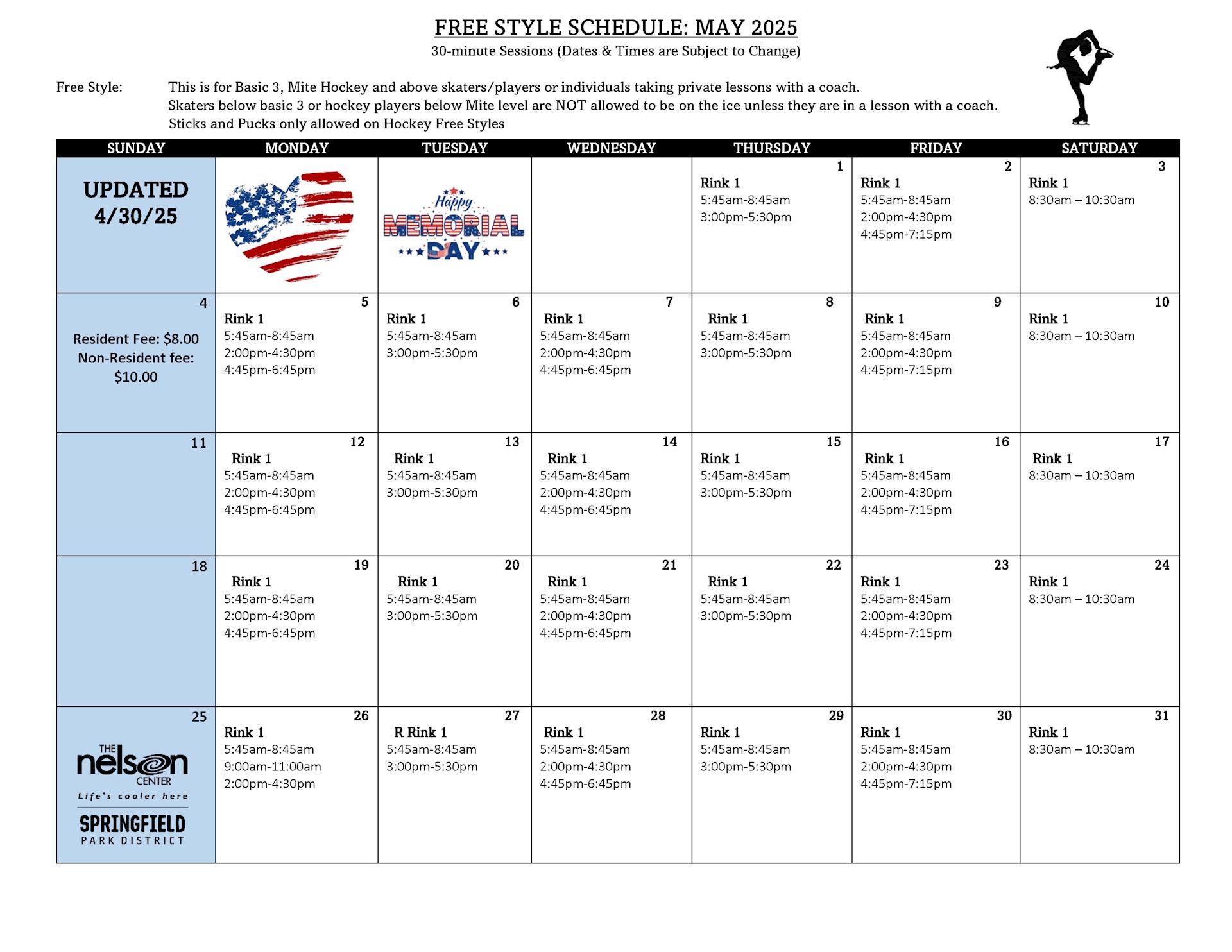 2025 May Free Style Schedule